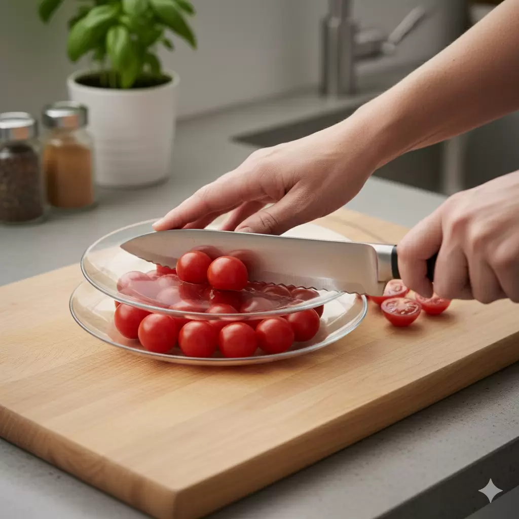 Ловкий способ нарезки: секрет быстрого резки помидоров черри