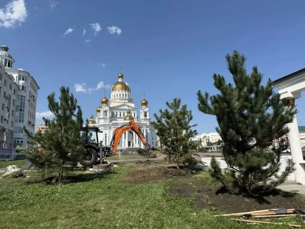 Продолжается озеленение территории у памятника Патриарху Никону Продолжается озеленение территории у памятника Патриарху Никону
