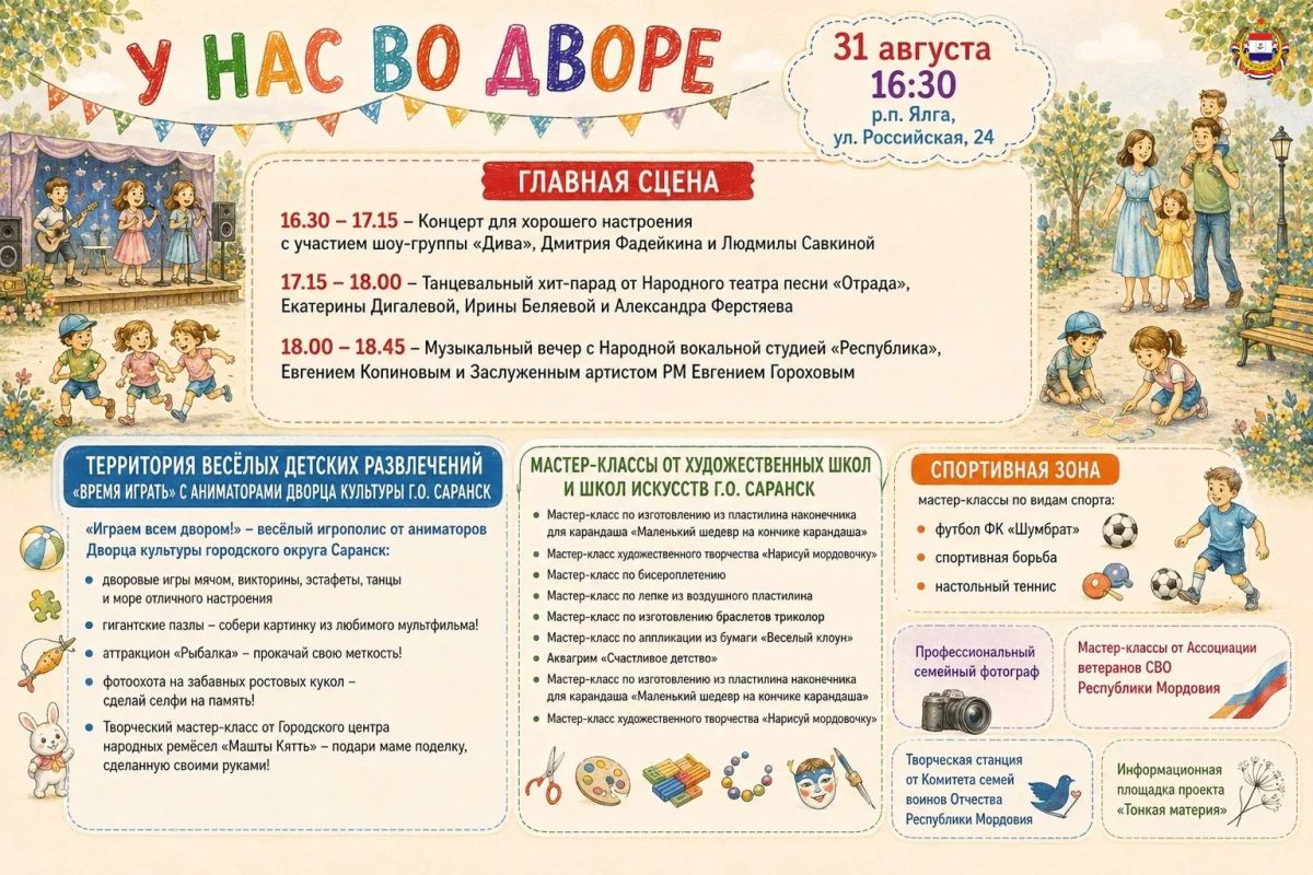 Соберёмся всем двором!. Сегодня Ялга принимает эстафету дворового праздника «А у нас во дворе» – с музыкой, танцами, играми, мастер-классами и спортом для всей семьи